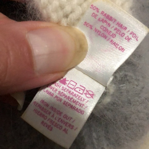 RARE-VS PINK Angora Cardigan-Sz S-Gray&White Stripes-Deep V Neck-EUC - Picture 13 of 16